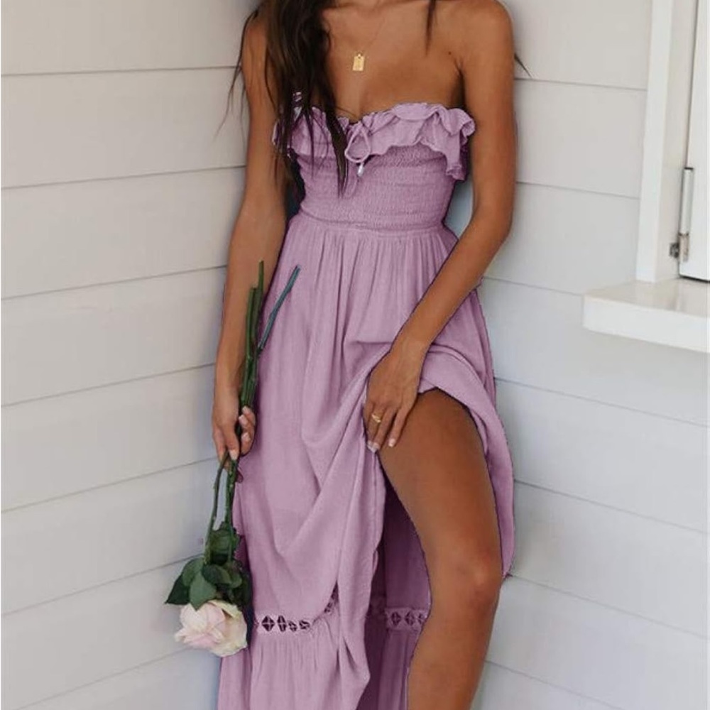 Elegant Lavender Strapless Dress ruffle women dress